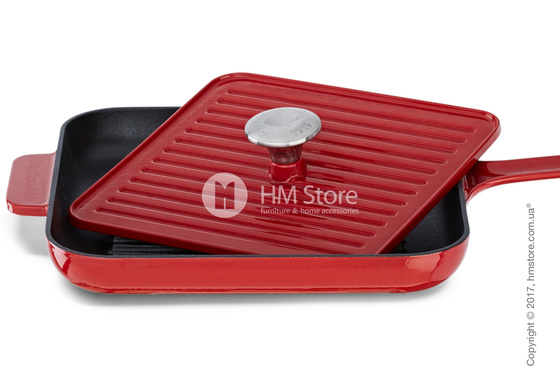 Сковорода чугунная с прессом KitchenAid Grill and Panini 25x25 см, Empire Red
