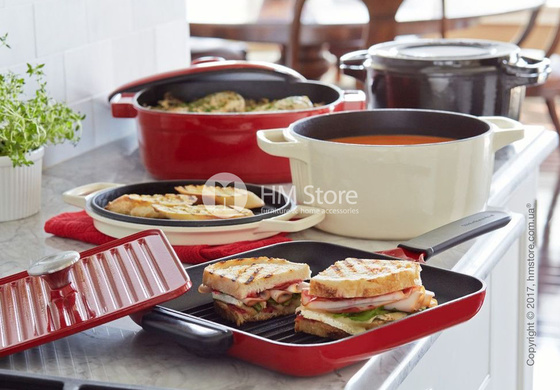 Сковорода чугунная с прессом KitchenAid Grill and Panini 25x25 см, Almond Cream