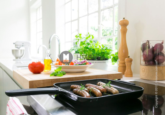 Сковорода чугунная с прессом KitchenAid Grill and Panini 25x25 см, Onyx Black