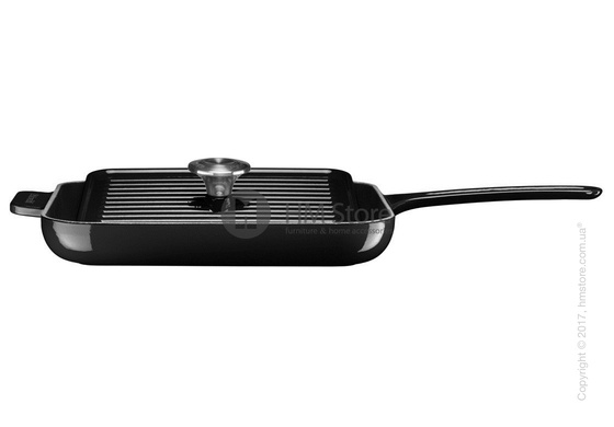 Сковорода чугунная с прессом KitchenAid Grill and Panini 25x25 см, Onyx Black