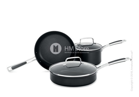 Сотейник низкий с крышкой KitchenAid Low Saute серия Hard Anodized 24 см, Black