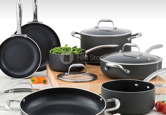 Сотейник низкий с крышкой KitchenAid Low Saute серия Hard Anodized 24 см, Black