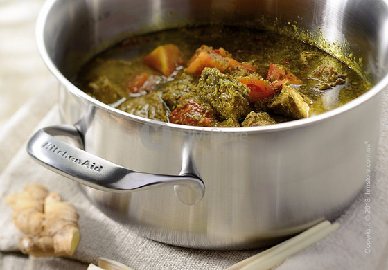 Кастрюля низкая с крышкой KitchenAid серия 5-Ply Copper Core 5.68 л, Stainless Steel