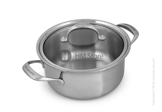 Кастрюля низкая с крышкой KitchenAid серия 5-Ply Copper Core 5.68 л, Stainless Steel