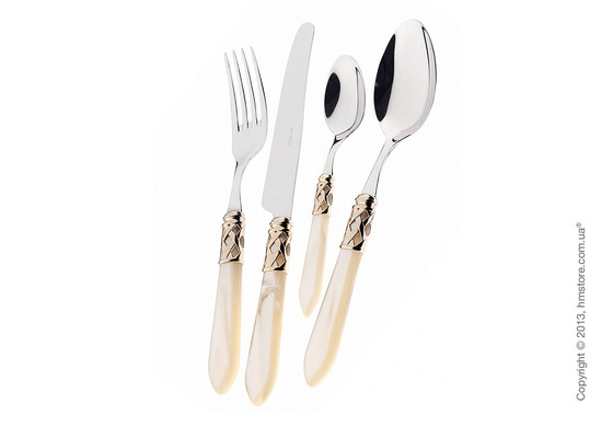 Набор столовых приборов Bugatti Aladdin коллекция Gold Plated Ring на 6 персон, 24 предмета, Ivory