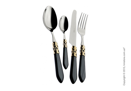 Набор столовых приборов Bugatti Aladdin коллекция Gold Plated Ring на 6 персон, 24 предмета, Black