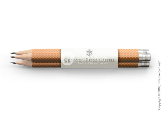 Комплект простых карандашей Graf von Faber-Castell 3 Pocket Pencils Guilloche, Cognac Brown
