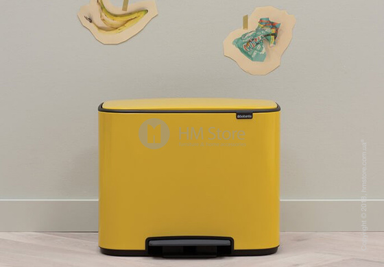 Ведро для сортировки мусора двухсекционное Brabantia Bo Pedal Bin 11/23 л, Daisy Yellow