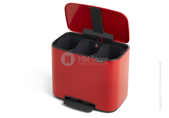 Ведро для сортировки мусора трехсекционное Brabantia Bo Pedal Bin 11/11/11 л, Passion Red
