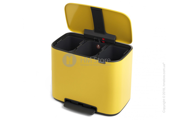 Ведро для сортировки мусора трехсекционное Brabantia Bo Pedal Bin 11/11/11 л, Daisy Yellow Ведро для сортировки мусора трехсекционное Brabantia Bo Pedal Bin 11/11/11 л, Daisy Yellow