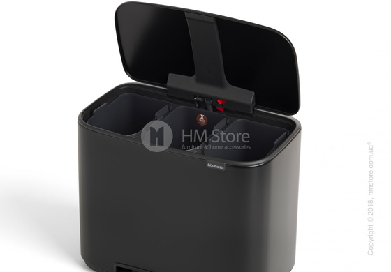 Ведро для сортировки мусора трехсекционное Brabantia Bo Pedal Bin 11/11/11 л, Matt Black