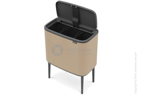 Ведро для сортировки мусора трехсекционное Brabantia Bo Touch Bin Luxury 11/11/11 л, Mineral Golden Beach