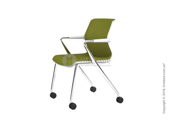 Кресло Vitra Unix Chair four-legged base with castors soft grey frame, Diamond Mesh Avocado
