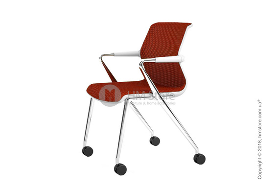 Кресло Vitra Unix Chair four-legged base with castors soft grey frame, Diamond Mesh Brick