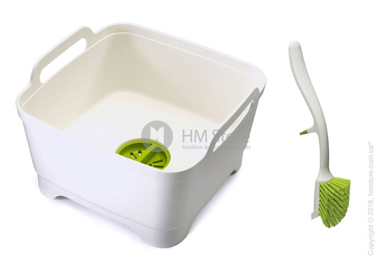 Емкость для мытья посуды с щеткой Joseph Joseph Wash & Drain, Green and White 
