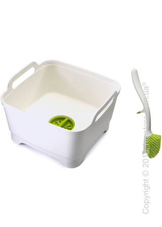 Емкость для мытья посуды с щеткой Joseph Joseph Wash & Drain, Green and White 