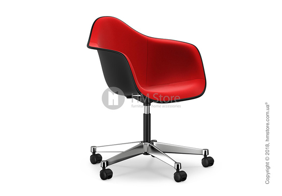 Кресло Vitra Eames Plastic Armchair PACC with full upholstery, Basic Dark shell, Red Poppy Red