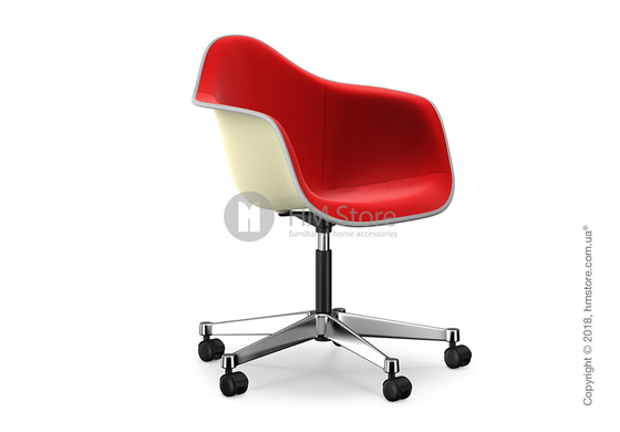 Кресло Vitra Eames Plastic Armchair PACC with full upholstery, Cream shell, Red Poppy Red