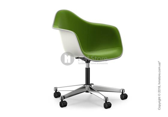 Кресло Vitra Eames Plastic Armchair PACC with full upholstery, White shell, Grass Green Forest