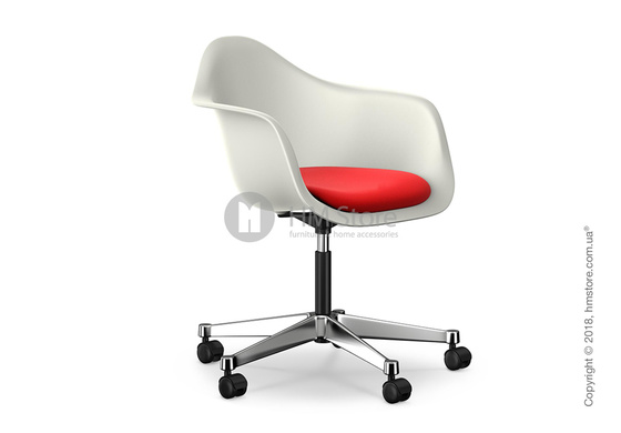 Кресло Vitra Eames Plastic Armchair PACC with seat upholstery, White shell, Red Poppy Red