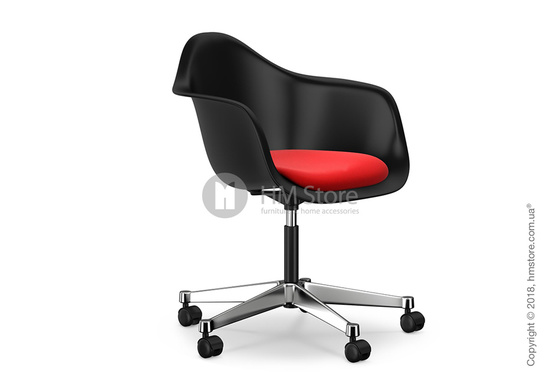 Кресло Vitra Eames Plastic Armchair PACC with seat upholstery, Basic Dark shell, Red Poppy Red