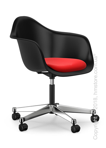Кресло Vitra Eames Plastic Armchair PACC with seat upholstery, Basic Dark shell, Red Poppy Red