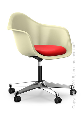 Кресло Vitra Eames Plastic Armchair PACC with seat upholstery, Cream shell, Red Poppy Red