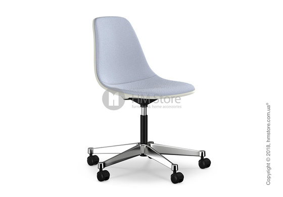 Кресло Vitra Eames Plastic Side Chair PSCC with full upholstery, White shell and Dark Blue Ivory