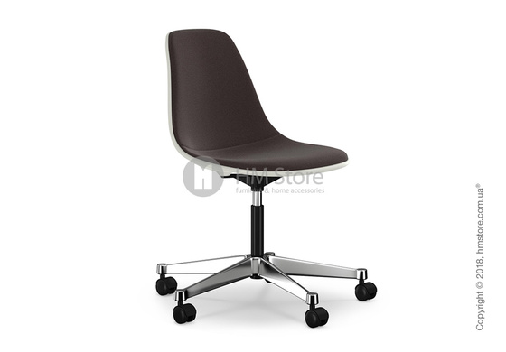 Кресло Vitra Eames Plastic Side Chair PSCC with full upholstery, White shell and Nero Moor Brown