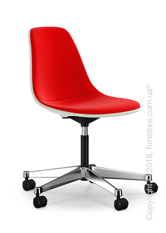 Кресло Vitra Eames Plastic Side Chair PSCC with full upholstery, White shell and Red Poppy Red
