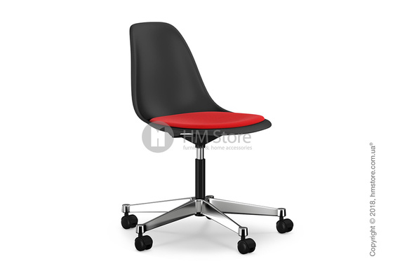 Кресло Vitra Eames Plastic Side Chair PSCC with seat upholstery, Basic Dark shell and Red Poppy Red