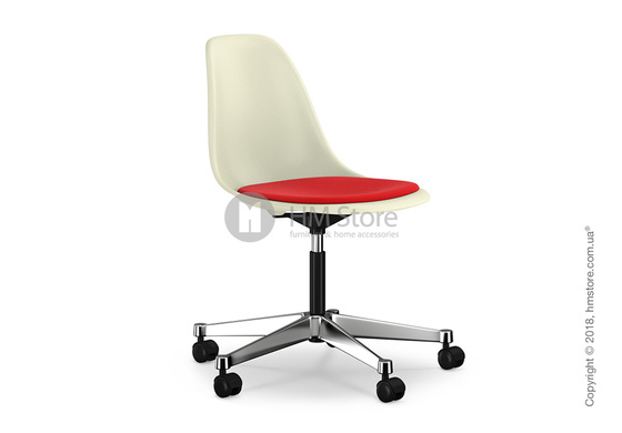 Кресло Vitra Eames Plastic Side Chair PSCC with seat upholstery, Cream shell and Red Poppy Red