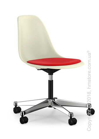 Кресло Vitra Eames Plastic Side Chair PSCC with seat upholstery, Cream shell and Red Poppy Red