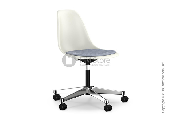 Кресло Vitra Eames Plastic Side Chair PSCC with seat upholstery, White shell and Dark Blue Ivory Кресло Vitra Eames Plastic Side Chair PSCC with seat upholstery, White shell and Dark Blue Ivory