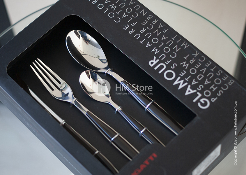 Набор столовых приборов Bugatti Glamour на 6 персон, 24 предмета, Black