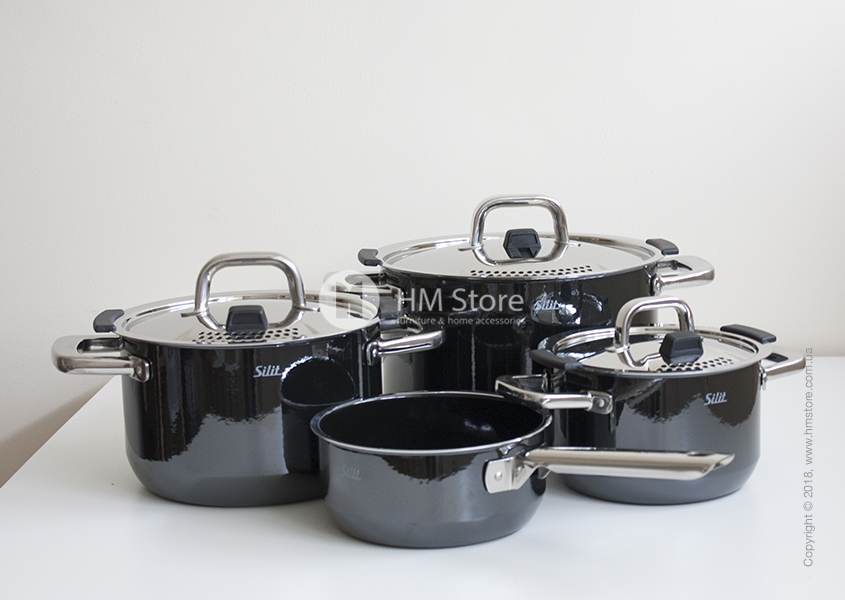 Набор из трех кастрюль и ковша Silit, серия Nature, Black